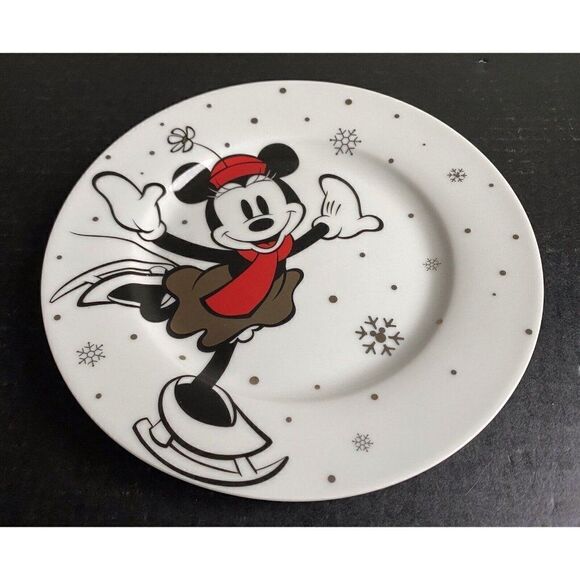 Set Of 4 Disney Minnie Mouse Christmas Salad Plate Ice Skating Holiday Snowflake - Picture 2 of 7